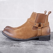 abordables Bottes en cuir haut de gamme-Bottines en cuir suédé pour homme – bottines Chelsea décontractées à boucle rétro pour le travail et le week-end