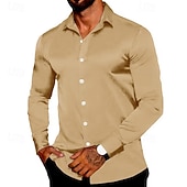 economico Camicie in raso da uomo-Per uomo Camicia Come la seta Camicia in raso Camicia casual Camicia con Bottoni Semplice Formale Matrimonio Blu chiaro Nero Bianco Vino Manica Lunga Bavero Primavera &amp; Autunno Tutte le stagioni