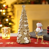 abordables Figurines de collection-Décoration de table pour sapin de Noël, motif pomme de pin dorée, dollar et bitcoin, mini statue de sapin de Noël en résine pour décoration intérieure de vacances, vitrine, cadeau