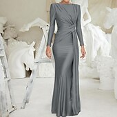 abordables Robe de cocktail-Femmes Robe Longue Maxi Robe Robe de Bal Robe de Soirée Robe en Satin Élégant Moderne Soirée Occasion Spéciale Coupe régulière Uni manche longue Col ras du cou Noir Rose Claire Rouge Bleu Roi Automne
