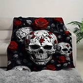 cheap Blankets &amp; Throws-Fleece Throw Blanket for Couch Skeleton Rose Mexico Dark Punk Gothic Style Party Sofa Bed Decorative Warm Blanket Home Decor