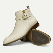 economico Stivali in pelle di alta qualità-stivaletti alla caviglia da uomo con fibbia bianca, moderni stivali alla moda con cerniera laterale e cinturino per matrimoni, feste e abbigliamento casual alla moda