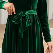 preiswerte abendkleider-Damen Midikleid Samtkleid Cocktailkleid Elegant Mode Modern Outdoor Party Party-Abendmode Normale Passform Einfach Langarm Rundhalsausschnitt Schwarz Rote Blau Dunkelgrün Frühling Herbst