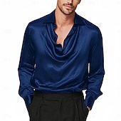economico Camicie in raso da uomo-Per uomo Camicia Camicia in raso Camicia elegante Camicia casual Camicia con Bottoni Camicia da Ballo Semplice Formale Matrimonio Nero Bianco Vino Blu marino Manica Lunga Scollo a Cascata Tutte le