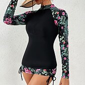 abordables Lycra de surf-Femmes Maillots de bain intégraux Combinaison Fine UPF50+ manche longue Maillot de Bain Natation Plongée Surf Plongée en apnée Floral Été Printemps Automne