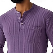 economico T-shirt in maglia a coste-Per uomo Maglietta Camicia di Velluto a Coste Maglietta a Maglia a Coste Camicia a Maniche Lunghe Manica Lunga Henley Primavera Autunno Inverno Semplice Striscia di Fossa Moda Designer Essenziale