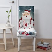 abordables Funda para silla de comedor-Funda para silla de comedor navideña, 1/2/4/6 piezas, funda para taburete, funda de poliéster con estampado geométrico, protector decorativo para silla navideña para el hogar