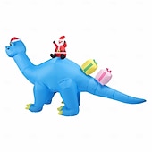 abordables luces navideñas al aire libre-Papá Noel navideño con sombrero azul de Navidad, dinosaurio LED con luz, modelo inflable impermeable para interiores y exteriores, patio, césped, fiesta, ambiente festivo, decoración, luz de apoyo