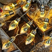 abordables Guirlandes lumineuses led-Guirlande lumineuse de Noël à ampoules, flocon de neige, sapin de Noël, 1,5 m, 10 LED, alimentée par piles, pour fête de Noël, fenêtre, balcon, porche