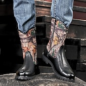 levne Cowboy &amp; Western Boots-Pánské kovbojské westernové boty s maskáčovým potiskem – odolné jezdecké boty z umělé kůže do poloviny lýtek pro outdoor, rodeo a běžné nošení