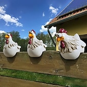 halpa Veistokset-hauska valkoinen kana-aitakoriste – söpö &amp;omituinen ilme puutarhakoriste, vedenpitävä hartsikanahahmo pihalle, terassille, maatilan aidan koristeluun
