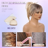 お買い得  パーティーウィッグ-前髪付きロングブロンドストレートウィッグ、ロングオンブレブロンド合成レイヤーウィッグ、女性用デイリーユース26インチ