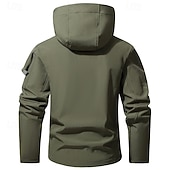 baratos jaqueta esportiva-Homens Casaco exterior Jaqueta Softshell Jaqueta de Trilha Férias Diário A Prova de Vento À Prova-de-Água Bolsos Outono Inverno Tecido Côr Camuflagem Moda Clássico Com Capuz Padrão Cinzento Verde
