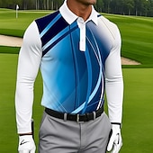 halpa Miesten golfpoolopaita-Miesten Geometrinen Golf Polo Pitkähihainen Poolopaidat Kauluskäänne Vapaa-aika ulko- Urheilu- ja treenivaatteet Arki-asut 3D-tulostus Napit Kevät Syksy Talvi Järven sininen Rubiini Sininen