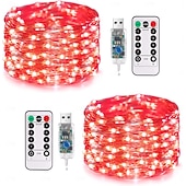 olcso USB-tápellátás-2 db 20 m/66 láb 200 led gyöngy karácsony halloween esküvői party fesztivál tündér fényfüzér beltéri és kültéri udvari kerti dekoráció fényfüzér usb tápegység 8 funkciós távirányító