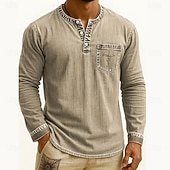levne Ležérní tričko Henley-Pánské Tričko Henley Trička Tričko Top Tričko s dlouhým rukávem Dlouhý rukáv Henley Podzim Zima Retro Módní Designové Móda Retro Dovolená ulice Jdeme ven Tmavěhnědá Námořnická modř Černá Top tričko