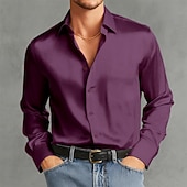 economico Camicie in raso da uomo-Per uomo Camicia Camicia in raso Camicia elegante Camicia casual Camicia con Bottoni Camicia da Ballo Semplice Formale Matrimonio Blu chiaro Nero Bianco Vino Manica Lunga Bavero Tutte le stagioni