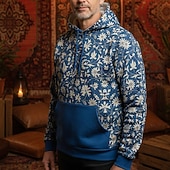 ieftine hanorace 3d pentru bărbați-Bărbați Damasc Boho Paisley Flori Hanorac cu Glugă Modă Zilnic Capișon Vacanță Petrecere Haine de strada Albastru piscină Albastru Închis Imprimare Toamnă Iarnă Designer