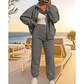 economico Tute da ginnastica-Per donna Tuta da 2 pezzi Set di tute da ginnastica Abbigliamento sportivo Con zip Baggy Tinta unita Completo Abbigliamento Autunno Nero Beige Corsa Lavoro All'aperto Leggero Di tendenza Manica Lunga