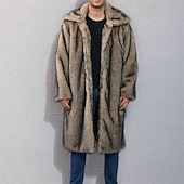 preiswerte Herrenjacken &amp; Herrenmäntel-Herren Freizeitjacke Kunstpelzmantel Urlaub Täglich Thermowarm Plüsch Herbst Winter Einfach Mode Streetwear Revers Lang Weiß Gelb Kamel Grau Jacken