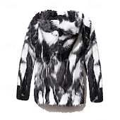 tanie Kurtki i płaszcze męskie-Męskie Kurtka zimowa Zwykła kurtka Płaszcz ze sztucznego futra Urlop Codzienny Keep Warm Kieszeń Trykot Zima Wzór w panterkę Moda Moda miejska Kaptur Regularny Czarny Kurtki