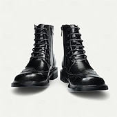 levne Prémiové kožené boty-Pánské hnědé kotníkové boty s brogue vzorem, klasický design s křídlovým hrotem, robustní outdoorové pracovní boty pro volný čas v podnikání, cestování a každodenní nošení