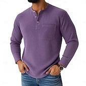 economico T-shirt in maglia a coste-Per uomo Maglietta Camicia di Velluto a Coste Maglietta a Maglia a Coste Camicia a Maniche Lunghe Manica Lunga Henley Primavera Autunno Inverno Semplice Striscia di Fossa Moda Designer Essenziale