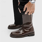 お買い得  乗馬ブーツ-メンズブラウンフェイクレザーミッドカーフブーツ - 洗練されたジッパーデザイン、クラシックなレトロスタイル、ビジネス、フォーマルなイベント、カジュアルウェアに快適なフィット感