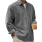 tanie męskie koszule casual-Męskie Koszula Codzienna koszula Koszula sztruksowa Zapinana na guziki koszula Czarny Biały Granatowy Niebieski Fioletowy Długi rękaw Wieczorne Na zewnątrz Ulica Odzież Zabytkowe Codzienny