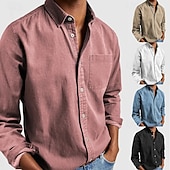 preiswerte Freizeithemden für Herren-Herren Hemd Freizeithemd Knopfhemd Schwarz Weiß Rosa Rote Marineblau Langarm Einfach Revers Lässig Täglich Fronttasche Bekleidung Elegant Mode Lässig