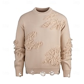 preiswerte Herrenpullover-Herren Pullover Strickpullover Gerippt Stricken Normale Oberteile Gestrickt Zerrissen Einfach Rundhalsausschnitt Mode Basic Urlaub Alltagskleidung Bekleidung Herbst Winter Schwarz Khaki M L XL