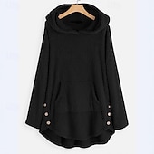 Недорогие Свитшоты с флисовой подкладкой-Жен. Толстовка с капюшоном и пуловером Полотняное плетение На каждый день Длинный рукав Капюшон Обычные топы Для улицы На каждый день Повседневные Карман Пуговицы Черный Белый Розовый Красный Зеленый