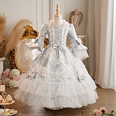 preiswerte Kleider-Rokoko Steampunk schick Maxi Partykostüm Zubehör Glockenärmel Prinzessin Schleife Retro Ballkleid Spitzkragen Kostüm Mädchen königlich Weihnachten Halloween Karneval Maskerade Hochzeitsfeier Festival