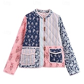 billiga Quiltade pufferjackor-Dam Pufferjacka Quiltad jacka Vardaglig jacka Bekväm Andningsfunktion Ficka Knappar Ledigt Blommig Semester Gata Ledigt Dagliga kläder Enkelknäppt Kort Hög krage Normal Långärmad Ytterkläder Gul