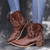 levne Cowboy &amp; Western Boots-Dámské Boty Kovbojské boty Venkovní Dovolená Denní Kotníkové boty Booties Výšivka Rovná podrážka Oblá špička Čechy prázdniny Vinobraní Umělá kůže Elastická gumička Černá Růžová Červená