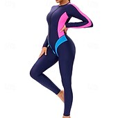 お買い得  ワンピースラッシュガード-女性用 ラッシュガード 全身水着 ダイブスキンスーツ パッチワーク UPF50+ 速乾性 高弾性 長袖 スイムウェア サーフィン 潜水 シュノーケリング 夏