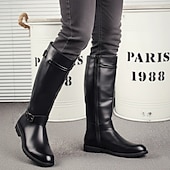 tanie Buty jeździeckie-brązowe, sięgające do kolan buty jeździeckie dla mężczyzn – ze sztucznej skóry z detalami w postaci klamry i zapięciem na suwak, idealne do codziennego noszenia i do jazdy konnej
