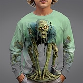  Halloween Boys' 3D Skull T shirt Tee Long Sleeve Spring Fall Fashion Basic Kids 4-12 Years Crew Neck Outdoor Casual Daily Regular Fit