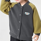 billiga Pojkars basebolljackor-Barn Unisex Baseballjackor Ytterkläder Färgblock Långärmad Komfort Knappar Mjukt Täcka Utomhus Bomull Mode Dagligen Rosa Blå Himmelsblå Vår Höst 4 år +
