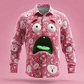 levne Vtipný vánoční outfit-Vánoce Pánské 3D  komiks Sněhová vločka Smajlík Košile Košile na knoflíky Dlouhý rukáv Legrační Venkovní Dovolená Jaro Podzim Přehnutý 3D tisk košile s límečkem Světlá růžová Vodní modrá Trávov