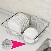 お買い得  キッチン用品＆小物-ステンレス製食器乾燥ラック – 3-in-1拡張可能食器洗い機 &amp;カウンタートップ乾燥ラック、錆びにくい304スチール、皿、ボウル、カップ用の多目的調理器具ホルダー &amp;カトラリー