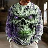 levne Halloween mikiny a svetry-Halloween Pánské Lebky 3D Žací stroj Mikina Punk Večírek Tričkový Dovolená Vodní modrá Nebeská modř Výstřih ke krku 3D Celý rok Návrhář
