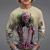  Halloween Boys' 3D Skull T shirt Tee Long Sleeve Spring Fall Fashion Basic Kids 4-12 Years Crew Neck Outdoor Casual Daily Regular Fit