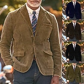 economico Giubbotti e cappotti da uomo-Per uomo Blazer in velluto a coste Blazer Affari Cocktail party Ricevimento di matrimonio Moda Casual Primavera Autunno Poliestere Semplice Tasca Bottoni Confortevole Monopetto Giacca Nero Kaki Verde