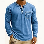 levne Ležérní tričko Henley-Pánské Tričko Henley Trička Tričko Top Tričko s dlouhým rukávem Dlouhý rukáv Henley Podzim Zima Retro Módní Designové Móda Retro Dovolená ulice Jdeme ven Tmavěhnědá Námořnická modř Černá Top tričko