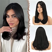 cheap Party Wigs-Wigs with Bangs for Women Synthetic Natural Looking Long Layered Straight Auburn Hair Wig for Women Daily Party Use 18 inch