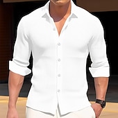preiswerte Freizeithemden für Herren-Herren Hemd Waffelhemd Freizeithemd Knopfhemd Schwarz Weiß Blau Kaki Langarm Einfach Umlegekragen Outdoor Party Bekleidung Mode Streetwear Modern Lässig