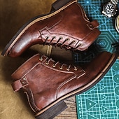 preiswerte Kampfstiefel-Braune Vintage-Kampfstiefel für Herren mit Schnürung und robuster Sohle, lässiger Retro-Arbeitskleidungsstil für Outdoor-Abenteuer und Alltagsmode