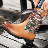 levne Cowboy &amp; Western Boots-Pánské kovbojské westernové boty s maskáčovým potiskem – odolné jezdecké boty z umělé kůže do poloviny lýtek pro outdoor, rodeo a běžné nošení