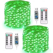 olcso USB-tápellátás-2 db 20 m/66 láb 200 led gyöngy karácsony halloween esküvői party fesztivál tündér fényfüzér beltéri és kültéri udvari kerti dekoráció fényfüzér usb tápegység 8 funkciós távirányító